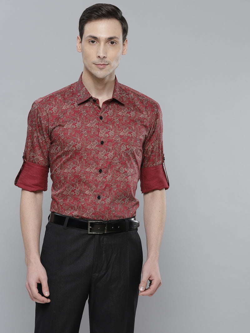 Men Maroon Smart Slim Fit Printed Casual Shirt