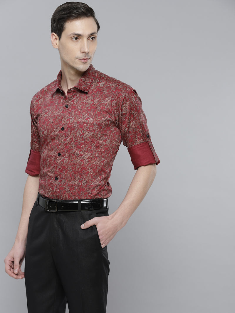 Men Maroon Smart Slim Fit Printed Casual Shirt