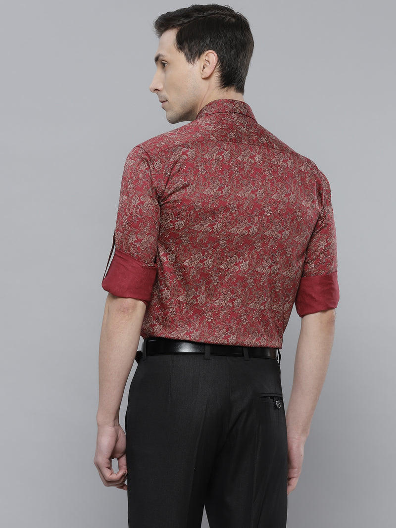 Men Maroon Smart Slim Fit Printed Casual Shirt