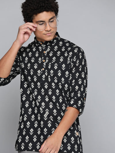 DENNISON Men Black Block Printed Kurta